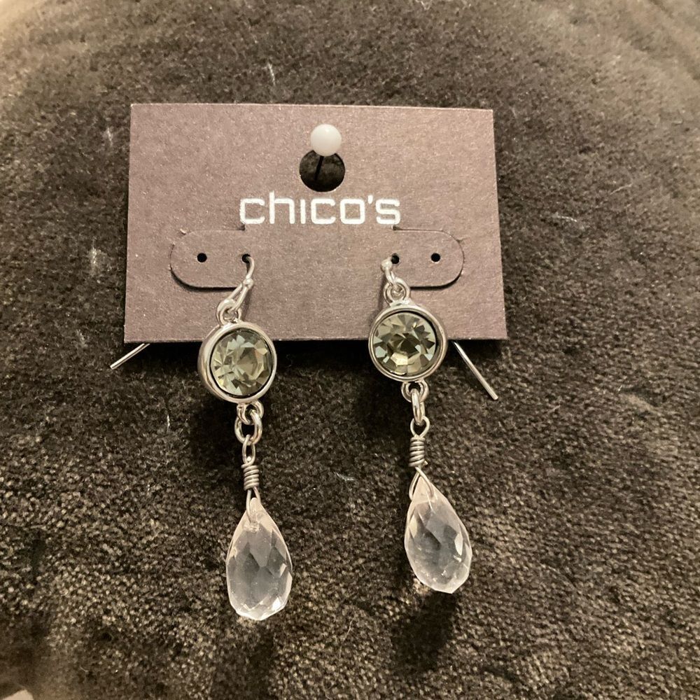 0182-Chico's Silver and Clear Drop Earrings